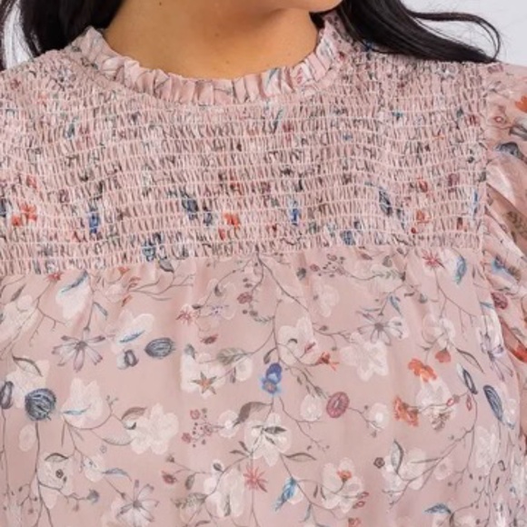 WOMEN'S SLEEVELESS SMOCK BELTED FLORAL PRINT MIDI DRESS IN MAUVE - Picture 3 of 4